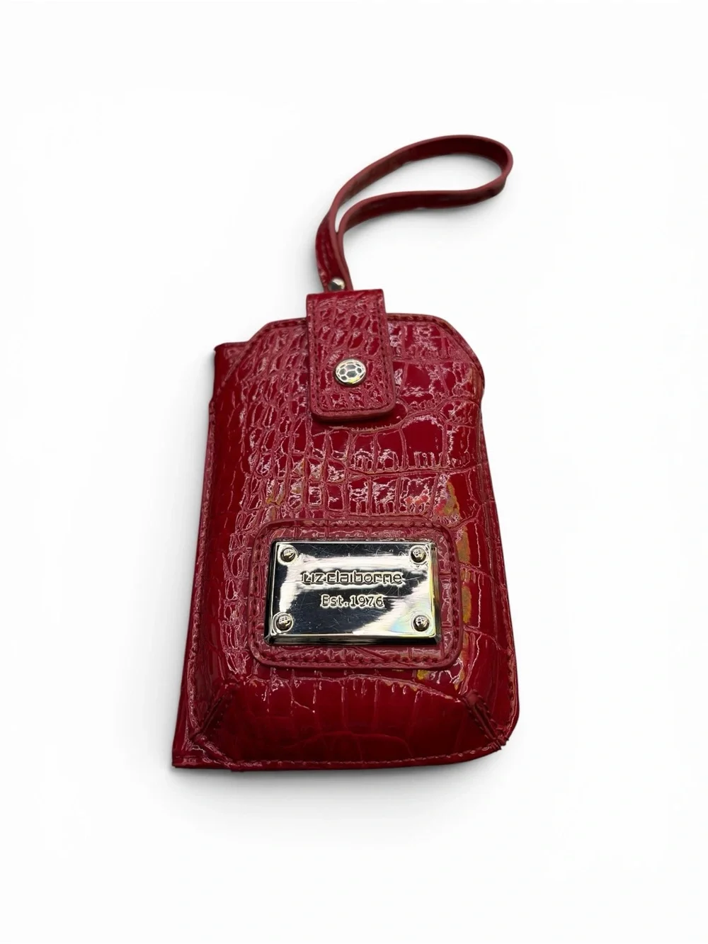 Liz Claiborne Glossy Red Croc-Embossed Wrist Strap Wallet